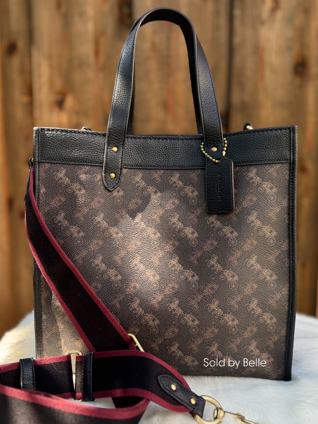 Nwt Coach Horse And Carriage Field Tote In Truffle Black Purse